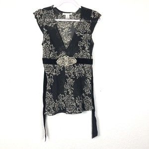 White House Black Market womens blouse Size S Sheer Embellished Silk